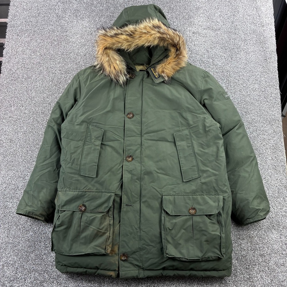 Vintage Woolrich Arctic Parka Mens Large Olive Drab Down Coyote Fur Hood 8241
